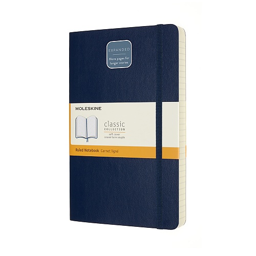 Notatnik Moleskine L duży (13x21cm) Gruby (400 stron) w Linie Granatowy Miękka oprawa (Moleskine Expanded Ruled Notebook 400 Pages Large Sapphire Blue Soft Cover) - 8053853606259