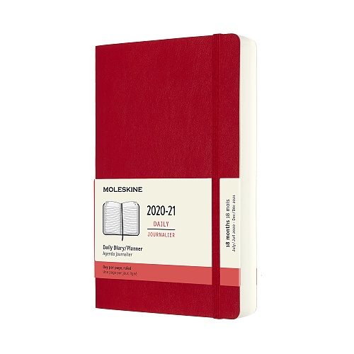 Kalendarz Moleskine 2020-2021 18-miesięczny rozmiar L (duży 13x21 cm) Dzienny Czerwony/ Szkarłatny Miękka oprawa (Moleskine Daily Notebook Diary/Planner 2020/21 Large Scarlet Red Soft Cover)