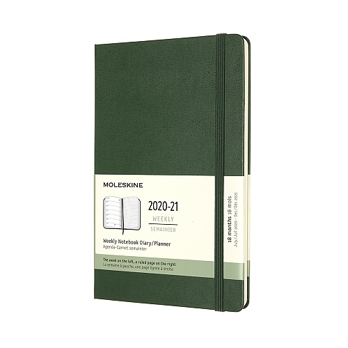 Kalendarz Moleskine 2020-2021 18-miesięczny rozmiar L (duży 13x21 cm) Tygodniowy Zielony/ Mirt Twarda oprawa (Moleskine Weekly Notebook Planner 2020/21 Large Hard Myrtle Green Cover)