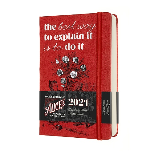 Kalendarz Moleskine 2021 12M Alicja w Krainie Czarów rozmiar P (kieszonkowy 9x14 cm) Dzienny Czerwony Twarda oprawa (Moleskine Limited Edition Alice in Wonderland Daily Notebook/Planner 2021 Red Pocket Hard Cover)