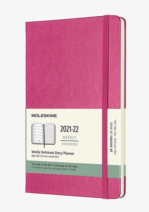 Kalendarz Moleskine 2021-2022 18-miesięczny rozmiar L (duży 13x21 cm) Tygodniowy Różowy Twarda oprawa (Moleskine Weekly Notebook Planner 2021/22 Large Hard Bougainvillea Pink Cover) - 8056420858730