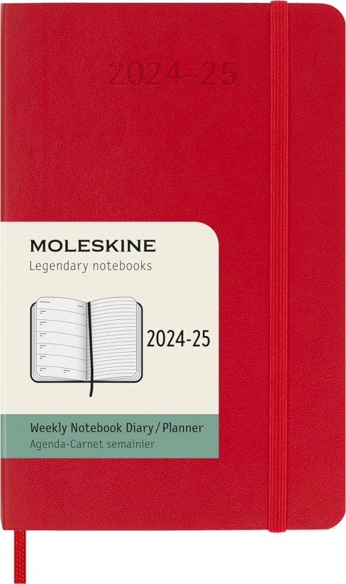 Kalendarz Moleskine 2024-2025 18-miesięczny rozmiar P (kieszonkowy 9x14 cm) Tygodniowy Czerwony/ Szkarłatny Miękka oprawa (Moleskine Weekly Notebook Planner 2024/25 Pocket Scarled Red Soft Cover) - 8056999270667