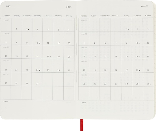 Kalendarz Moleskine 2024-2025 18-miesięczny rozmiar P (kieszonkowy 9x14 cm) Tygodniowy Czerwony/ Szkarłatny Miękka oprawa (Moleskine Weekly Notebook Planner 2024/25 Pocket Scarled Red Soft Cover) - 8056999270667