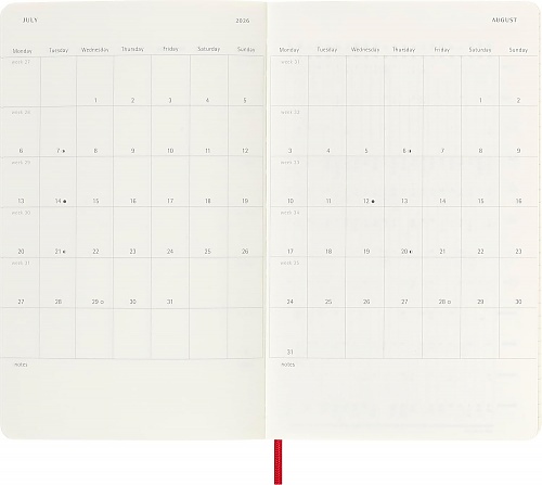 Kalendarz Moleskine 2025-2026 18-miesięczny rozmiar L (duży 13x21 cm) Tygodniowy Czerwony/ Szkarłatny Miękka oprawa (Moleskine Weekly Notebook Planner 25/26 Large Soft Scarlet Red Cover) - 8056999275433
