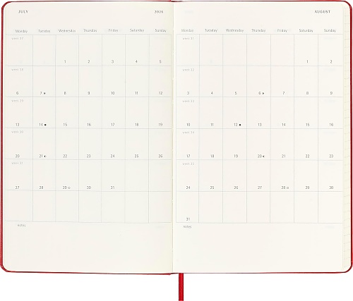 Kalendarz Moleskine 2025-2026 18-miesięczny rozmiar L (duży 13x21 cm) Tygodniowy Czerwony/ Szkarłatny Twarda oprawa (Moleskine Weekly Notebook Planner 2025/26 Large Hard Scarlet Red Cover) - 8056999275402