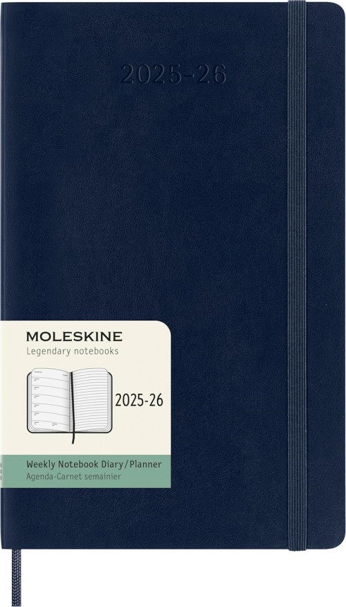 Kalendarz Moleskine 2025-2026 18-miesięczny rozmiar L (duży 13x21 cm) Tygodniowy Niebieski Ciemny/ Szafirowy Miękka oprawa (Moleskine Weekly Notebook Planner 2025/26 Large Soft Sapphire Blue Cover) - 8056999275419