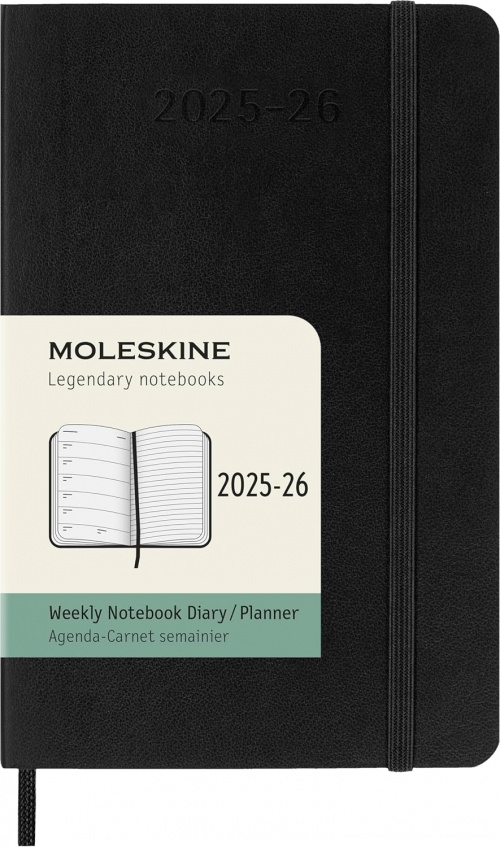 Kalendarz Moleskine 2025-2026 18-miesięczny rozmiar P (kieszonkowy 9x14 cm) Tygodniowy Czarny Miękka oprawa (Moleskine Weekly Notebook Planner 2025/26 P Pocket Black Soft Cover) - 8056999275471