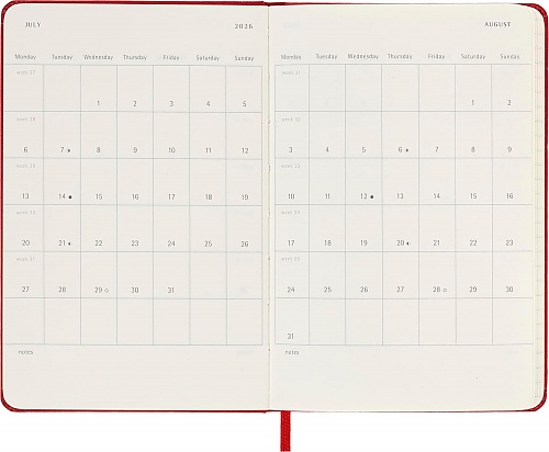 Kalendarz Moleskine 2025-2026 18-miesięczny rozmiar P (kieszonkowy 9x14 cm) Tygodniowy Czerwony/ Szkarłatny Twarda oprawa (Moleskine Weekly Horizontal Notebook Diary/Planner 2025/26 Pocket Hard Scarlet Red Cover) - 8056999275457