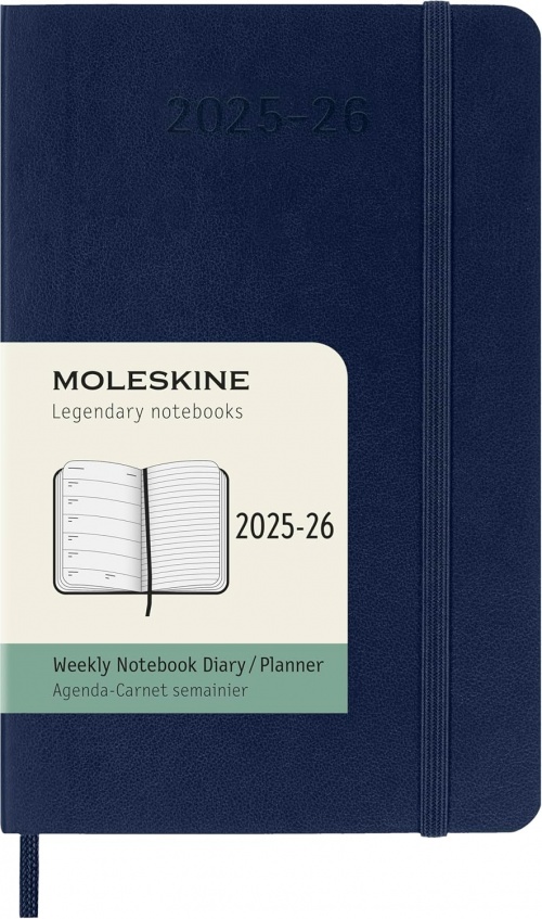Kalendarz Moleskine 2025-2026 18-miesięczny rozmiar P (kieszonkowy 9x14 cm) Tygodniowy Niebieski/ Szafirowy Miękka oprawa (Moleskine Weekly Notebook Planner 2025/26 P Pocket Sapphire Blue Soft Cover) - 8056999275464