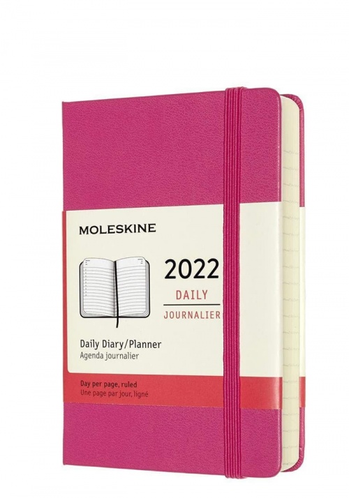 Kalendarz Moleskine 2022 12M rozmiar P (kieszonkowy 9x14 cm) Dzienny Różowy Twarda oprawa (Moleskine Daily Notebook Diary/Planner 2021 Pocket Bougainville Pink Hard Cover) - 8056420858686