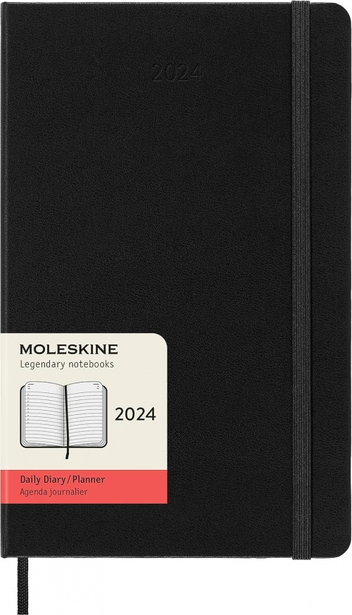 Kalendarz Moleskine 2024 12M rozmiar L (duży 13x21 cm) Dzienny Czarny Twarda oprawa (Moleskine Daily Notebook Diary/Planner 2024 Large Black Hard Cover) - 8056598856484