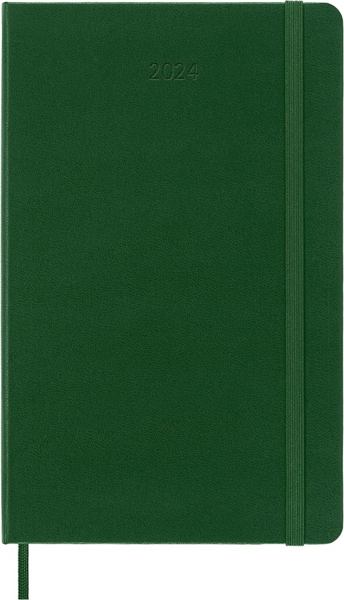 Kalendarz Moleskine 2024 12M rozmiar L (duży 13x21 cm) Dzienny Zielony Mirt Twarda oprawa (Moleskine Daily Notebook Diary/Planner 2024 Large Myrtle Green Hard Cover) - 8056598857313