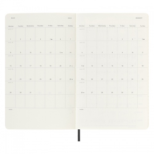 Kalendarz Moleskine 2024 12M rozmiar L (duży 13x21 cm) Horyzontalny Tygodniowy Czarny Miękka oprawa (Moleskine Weekly Horizontal Notebook Diary/Planner 2024 Large Black Soft Cover) - 8056598856811