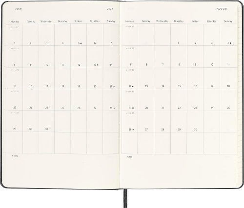 Kalendarz Moleskine 2024 12M rozmiar L (duży 13x21 cm) Tygodniowy Czarny Twarda oprawa (Moleskine Weekly Notebook Diary/Planner 2024 Large Black Hard Cover) - 8056598856620