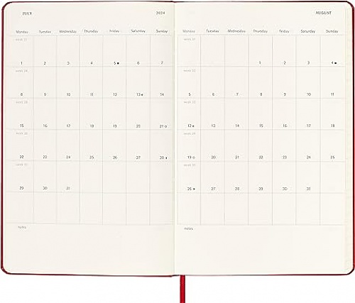 Kalendarz Moleskine 2024 12M rozmiar L (duży 13x21 cm) Tygodniowy Czerwony/ Szkarłatny Twarda oprawa (Moleskine Weekly Notebook Diary/Planner 2024 Large Scarlet Red Hard Cover) - 8056598856637