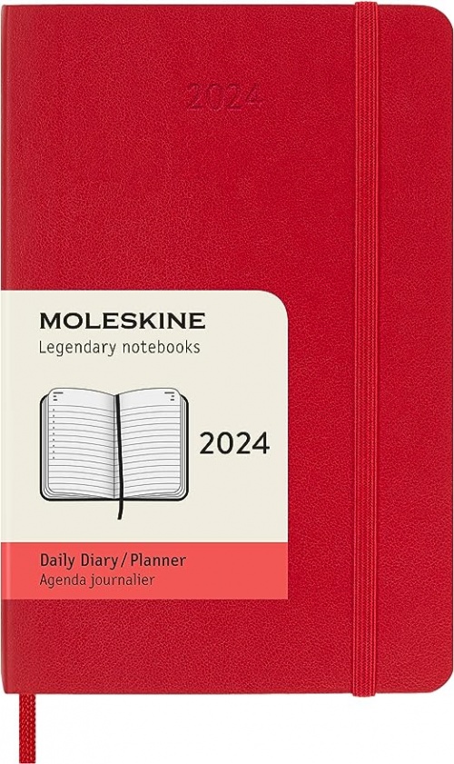 Kalendarz Moleskine 2024 12M rozmiar P (kieszonkowy 9x14 cm) Dzienny Czerwony/Szkarłatny Miękka oprawa (Moleskine Daily Notebook Diary/Planner 2024 Pocket Scarlet Red Soft Cover) - 8056598856583