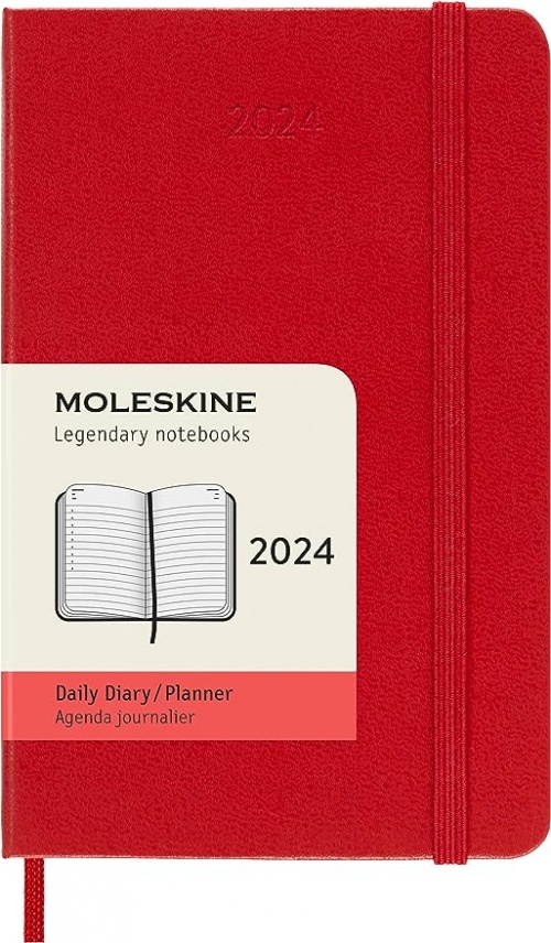 Kalendarz Moleskine 2024 12M rozmiar L (duży 13x21 cm) Dzienny Czerwony/Szkarłatny Twarda oprawa (Moleskine Daily Notebook Diary/Planner 2024 Large Scarled Red Hard Cover) - 8056598856491