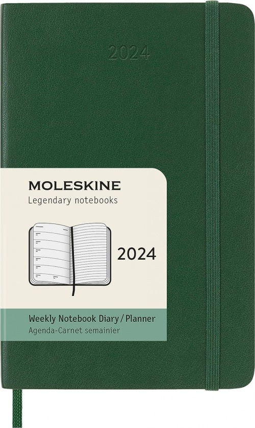 Kalendarz Moleskine 2024 12M rozmiar P (kieszonkowy 9x14 cm) Tygodniowy Zielony Mirt Miękka oprawa (Moleskine Weekly Notebook Diary/Planner 2024 Pocket Myrtle Green Soft Cover) - 8056598857092