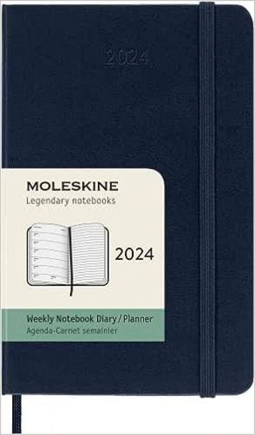 Kalendarz Moleskine 2024 12M rozmiar P (kieszonkowy 9x14 cm) Tygodniowy Niebieski/Szafirowy Twarda oprawa (Moleskine Weekly Notebook Diary/Planner 2024 Pocket Sapphire Blue Hard Cover) - 8056598856682
