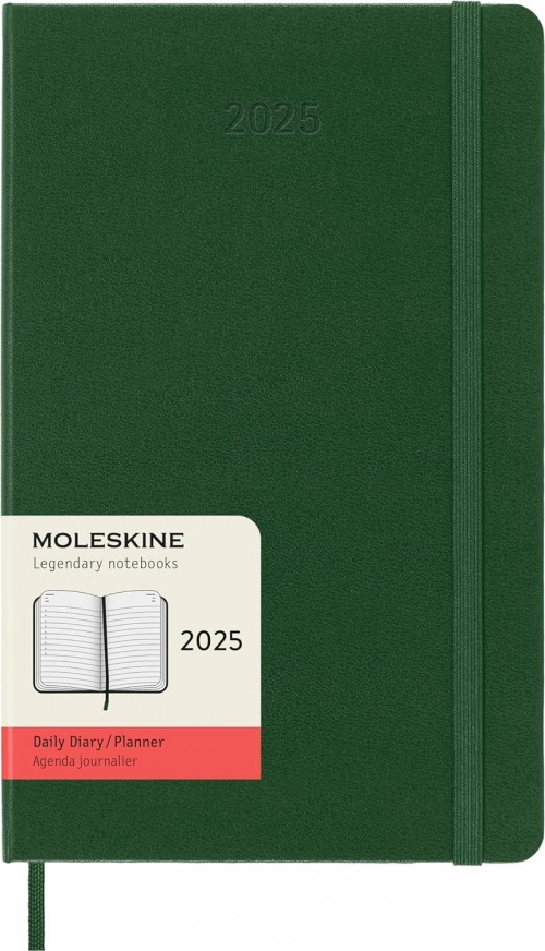 Kalendarz Moleskine 2025 12M rozmiar L (duży 13x21 cm) Dzienny Zielony Mirt Twarda oprawa (Moleskine Daily Notebook Diary/Planner 2025 Large Myrtle Green Hard Cover) - 8056999270766