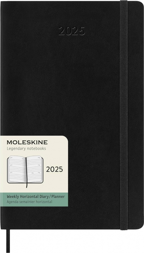 Kalendarz Moleskine 2025 12M rozmiar L (duży 13x21 cm) Horyzontalny Tygodniowy Czarny Miękka oprawa (Moleskine Weekly Horizontal Notebook Diary/Planner 2025 Large Black Soft Cover) - 8056999270469