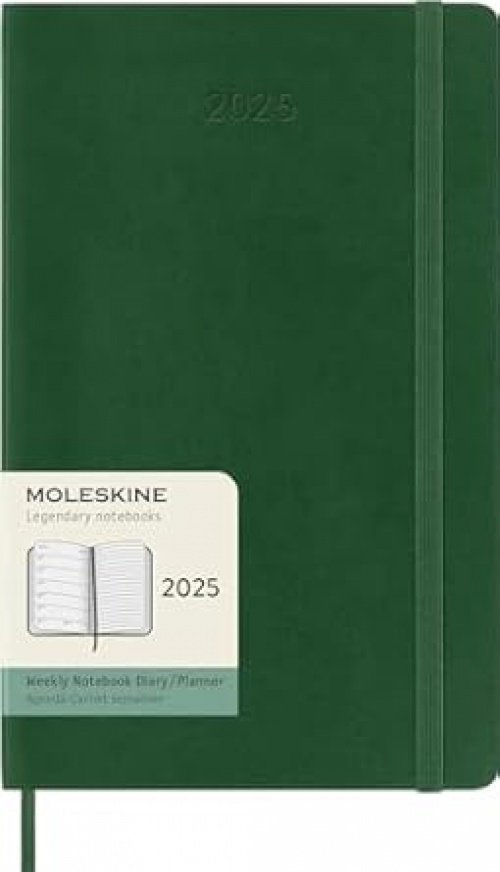 Kalendarz Moleskine 2025 12M rozmiar L (duży 13x21 cm) Tygodniowy Zielony Mirt Miękka oprawa (Moleskine Weekly Notebook Diary/Planner 2025 Large Myrtle Green Soft Cover) - 8056999270728