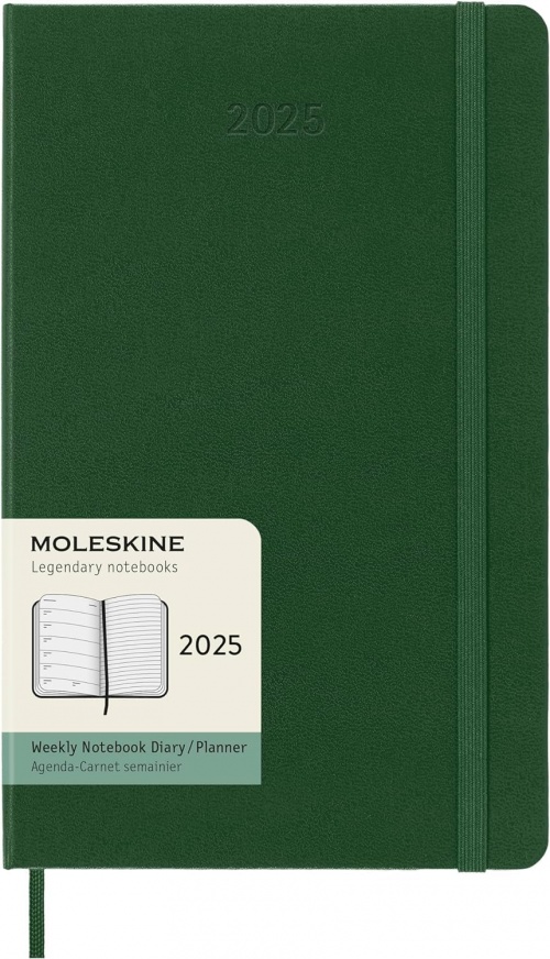 Kalendarz Moleskine 2025 12M rozmiar L (duży 13x21 cm) Tygodniowy Zielony Mirt Twarda oprawa (Moleskine Weekly Notebook Diary/Planner 2025 Large Myrtle Green Hard Cover) - 8056999270711