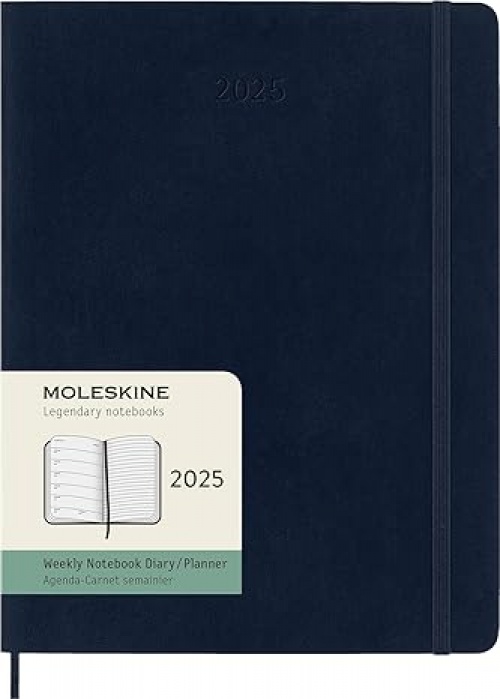 Kalendarz Moleskine 2025 12M rozmiar XL (bardzo duży 19x25 cm) Tygodniowy Niebieski Szafirowy Miękka oprawa (Moleskine Weekly Notebook Diary/Planner 2025 Extra Large Sapphire Blue Soft Cover) - 8056999270414