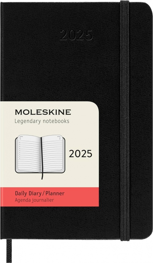 Kalendarz Moleskine 2025 12M rozmiar P (kieszonkowy 9x14 cm) Dzienny Czarny Twarda oprawa (Moleskine Daily Notebook Diary/Planner 2025 Pocket Black Hard Cover) - 8056999270193