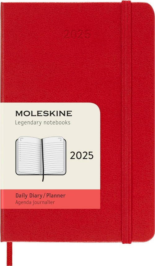 Kalendarz Moleskine 2025 12M rozmiar P (kieszonkowy 9x14 cm) Dzienny Czerwony/Szkarłatny Twarda oprawa (Moleskine Daily Notebook Diary/Planner 2025 Pocket Scarlet Red Hard Cover) - 8056999270209