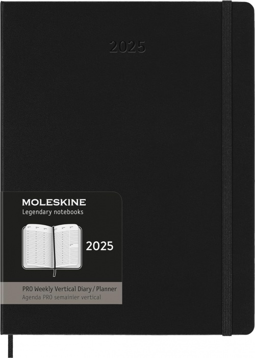 Kalendarz Moleskine 2025 12M PRO rozmiar XL (bardzo duży 19x25 cm) Wertykalny Tygodniowy Czarny Twarda oprawa (Moleskine Weekly Vertical 2025 PRO Planner Extra Large Black Hard Cover) - 8056999270254