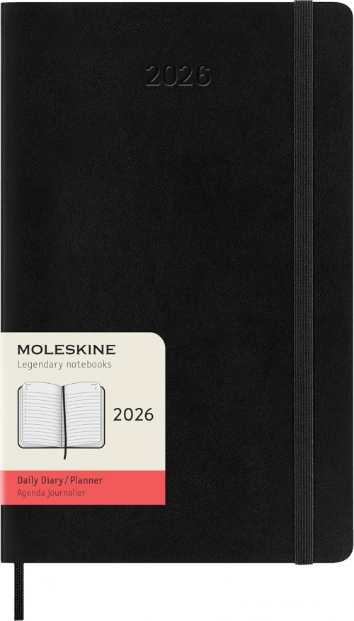 Kalendarz Moleskine 2026 12M rozmiar L (duży 13x21 cm) Dzienny Czarny Miękka oprawa (Moleskine Daily Notebook Diary/Planner 2026 Large Black Soft Cover) - 8056999274573