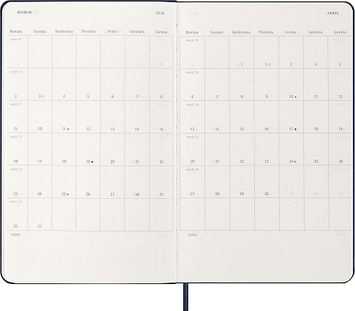 Kalendarz Moleskine 2026 12M rozmiar L (duży 13x21 cm) Dzienny Niebieski/Szafirowy Twarda oprawa (Moleskine Daily Notebook Diary/Planner 2026 Large Sapphire Blue Hard Cover) - 8056999274535