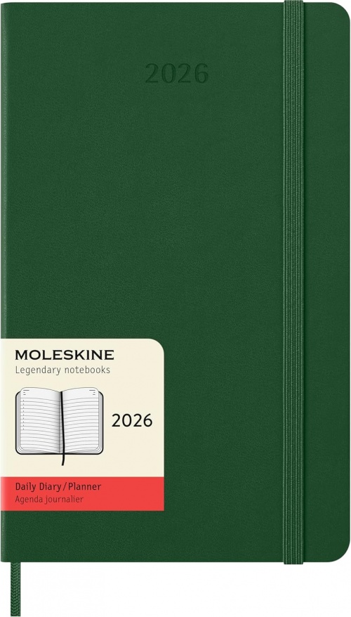 Kalendarz Moleskine 2026 12M rozmiar L (duży 13x21 cm) Dzienny Zielony Mirt Twarda oprawa (Moleskine Daily Notebook Diary/Planner 2026 Large Myrtle Green Hard Cover) - 8056999275570