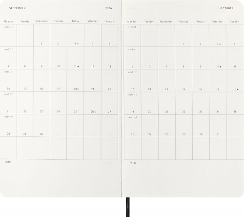 Kalendarz Moleskine 2026 12M rozmiar L (duży 13x21 cm) Horyzontalny Tygodniowy Czarny Miękka oprawa (Moleskine Weekly Horizontal Notebook Diary/Planner 2026 Large Black Soft Cover) - 8056999275297