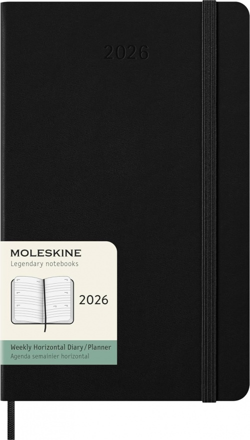 Kalendarz Moleskine 2026 12M rozmiar L (duży 13x21 cm) Horyzontalny Tygodniowy Czarny Twarda oprawa (Moleskine Weekly Horizontal Notebook Diary/Planner 2026 Large Black Hard Cover) - 8056999275273