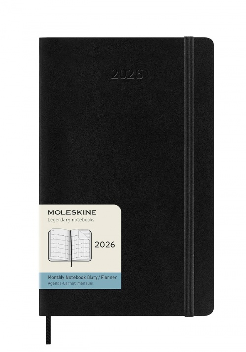 Kalendarz Moleskine 2026 12M rozmiar L (duży 13x21 cm) Miesięczny Czarny Miękka oprawa (Moleskine Monthly Diary/Planner 2026 Large Black Soft Cover) - 8056999275327