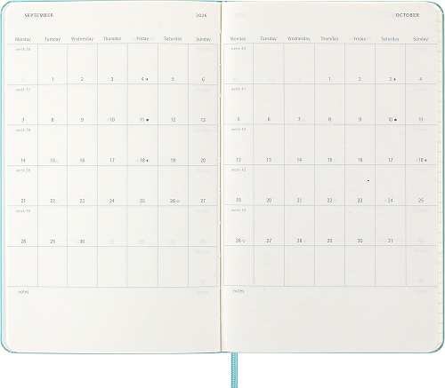 Kalendarz Moleskine 2026 12M rozmiar L (duży 13x21 cm) Tygodniowy Akwamaryna Twarda oprawa (Moleskine Weekly Notebook Diary/Planner 2026 Large Aquamarine Hard Cover) - 8056999276409