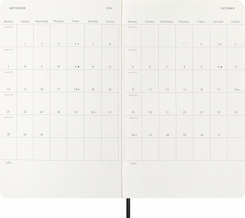 Kalendarz Moleskine 2026 12M rozmiar L (duży 13x21 cm) Tygodniowy Czarny Miękka oprawa (Moleskine Weekly Notebook Diary/Planner 2026 Large Black Soft Cover) - 8056999274726