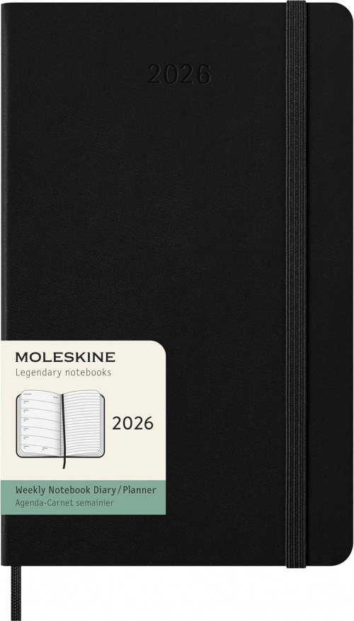 Kalendarz Moleskine 2026 12M rozmiar L (duży 13x21 cm) Tygodniowy Czarny Twarda oprawa (Moleskine Weekly Notebook Diary/Planner 2026 Large Black Hard Cover) - 8056999274689
