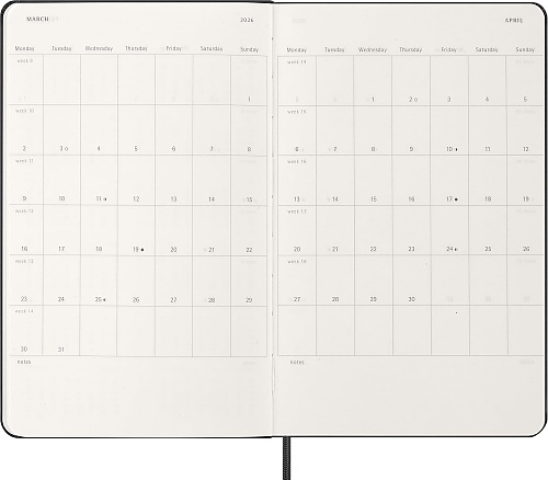 Kalendarz Moleskine 2026 12M rozmiar L (duży 13x21 cm) Tygodniowy Czarny Twarda oprawa (Moleskine Weekly Notebook Diary/Planner 2026 Large Black Hard Cover) - 8056999274689