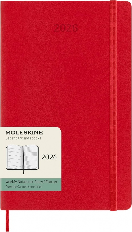 Kalendarz Moleskine 2026 12M rozmiar L (duży 13x21 cm) Tygodniowy Czerwony/ Szkarłatny Miękka oprawa (Moleskine Weekly Notebook Diary/Planner 2026 Large Scarlet Red Soft Cover) - 8056999274733