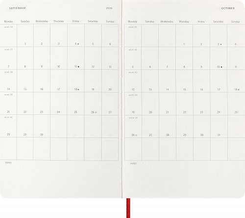 Kalendarz Moleskine 2026 12M rozmiar L (duży 13x21 cm) Tygodniowy Czerwony/ Szkarłatny Miękka oprawa (Moleskine Weekly Notebook Diary/Planner 2026 Large Scarlet Red Soft Cover) - 8056999274733