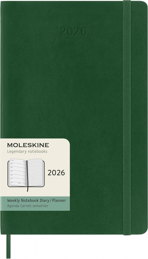 Kalendarz Moleskine 2026 12M rozmiar L (duży 13x21 cm) Tygodniowy Zielony Mirt Miękka oprawa (Moleskine Weekly Notebook Diary/Planner 2026 Large Myrtle Green Soft Cover) - 8056999275532