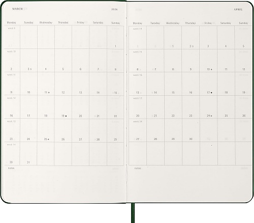 Kalendarz Moleskine 2026 12M rozmiar L (duży 13x21 cm) Tygodniowy Zielony Mirt Twarda oprawa (Moleskine Weekly Notebook Diary/Planner 2026 Large Myrtle Green Hard Cover) - 8056999275525