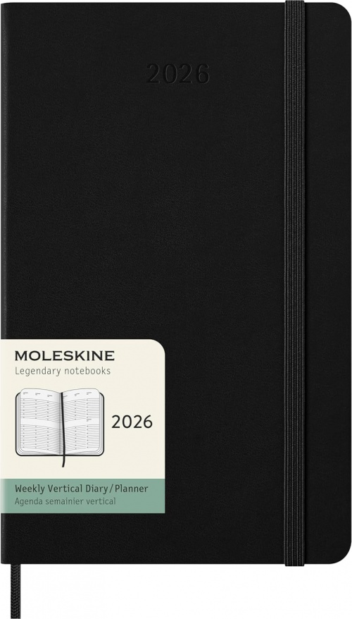 Kalendarz Moleskine 2026 12M rozmiar L (duży 13x21 cm) Wertykalny Tygodniowy Czarny Twarda oprawa (Moleskine Weekly Vertical Diary/Planner 2026 Large Black Hard Cover) - 8056999275358