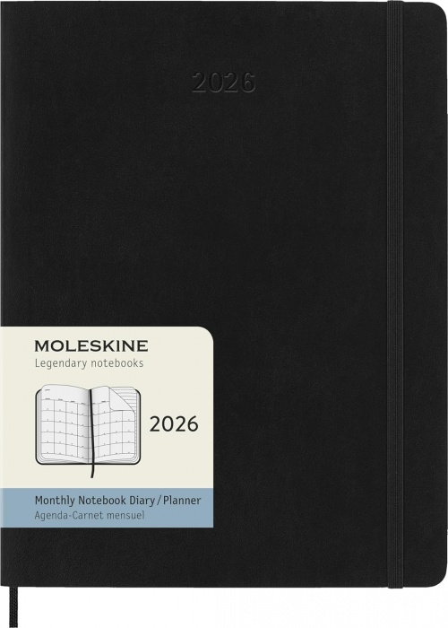Kalendarz Moleskine 2026 12M rozmiar XL (bardzo duży 19x25 cm) Miesięczny Czarny Miękka oprawa (Moleskine Monthly Diary/Planner 2026 Extra Large Black Soft Cover) - 8056999275341