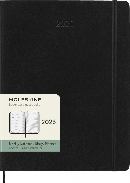 Kalendarz Moleskine 2026 12M rozmiar XL (bardzo duży 19x25 cm) Tygodniowy Czarny Miękka oprawa (Moleskine Weekly Notebook Diary/Planner 2026 Extra Large Black Soft Cover) - 8056999275266