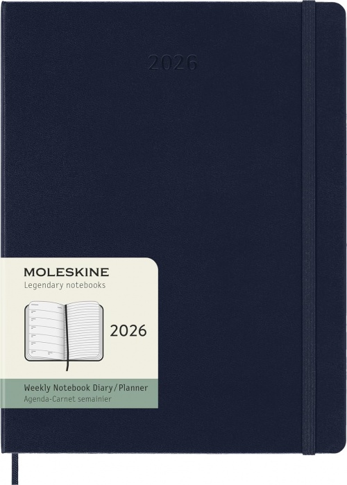 Kalendarz Moleskine 2026 12M rozmiar XL (bardzo duży 19x25 cm) Tygodniowy Niebieski Szafirowy Twarda oprawa (Moleskine Weekly Notebook Diary/Planner 2026 Extra Large Sapphire Blue Hard Cover) - 8056999275235
