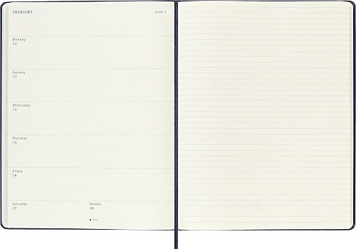 Kalendarz Moleskine 2026 12M rozmiar XL (bardzo duży 19x25 cm) Tygodniowy Niebieski Szafirowy Twarda oprawa (Moleskine Weekly Notebook Diary/Planner 2026 Extra Large Sapphire Blue Hard Cover) - 8056999275235